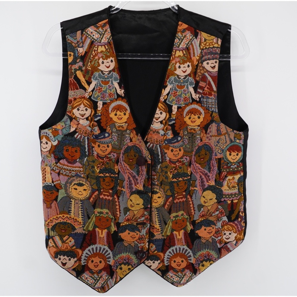 Vintage Reversible Tapestry Vest Children of the World Multicultural Teacher - Picture 1 of 11